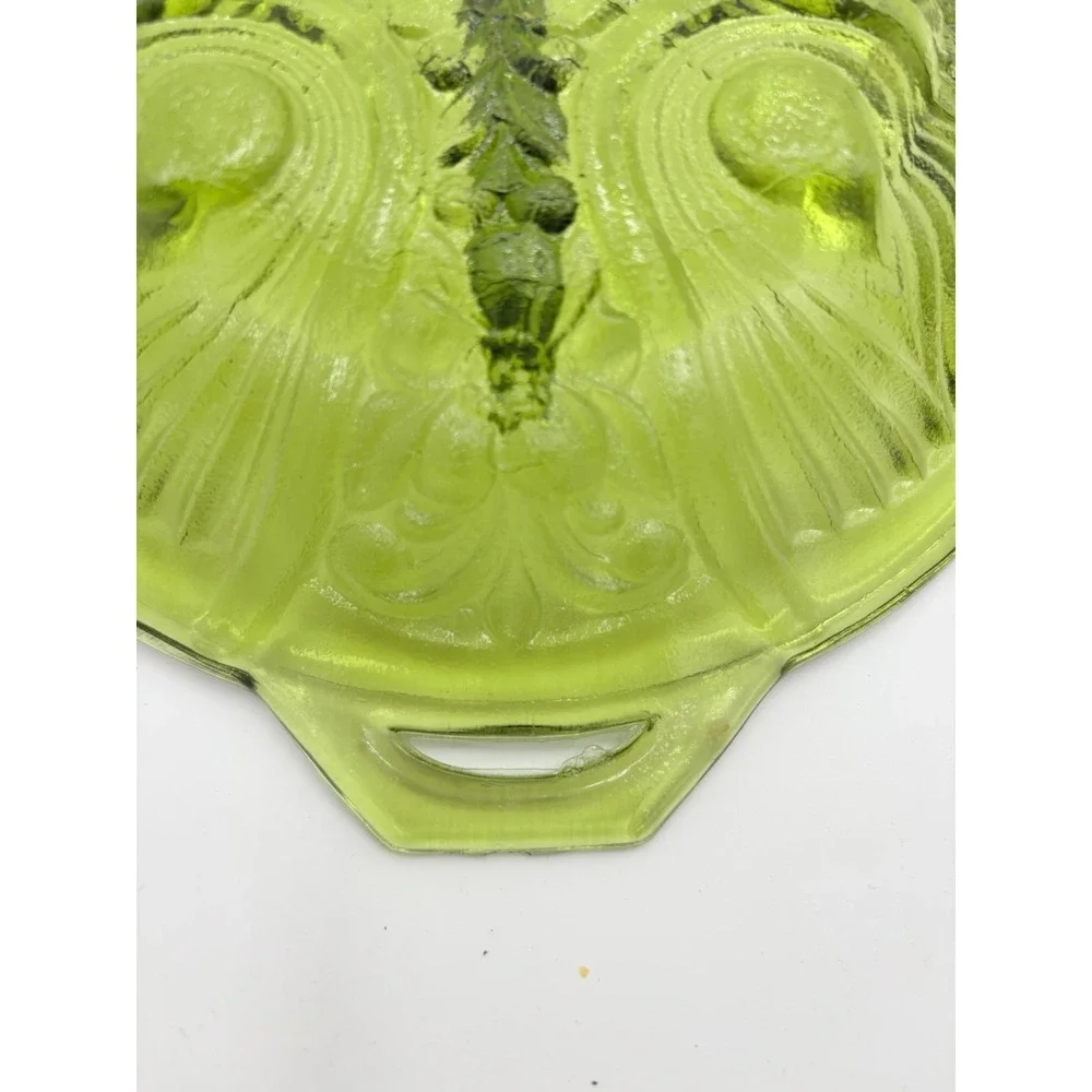 VTG Indiana Glass Killarney Green Pressed Glass 2 Part Green Relish Tray Ashtray